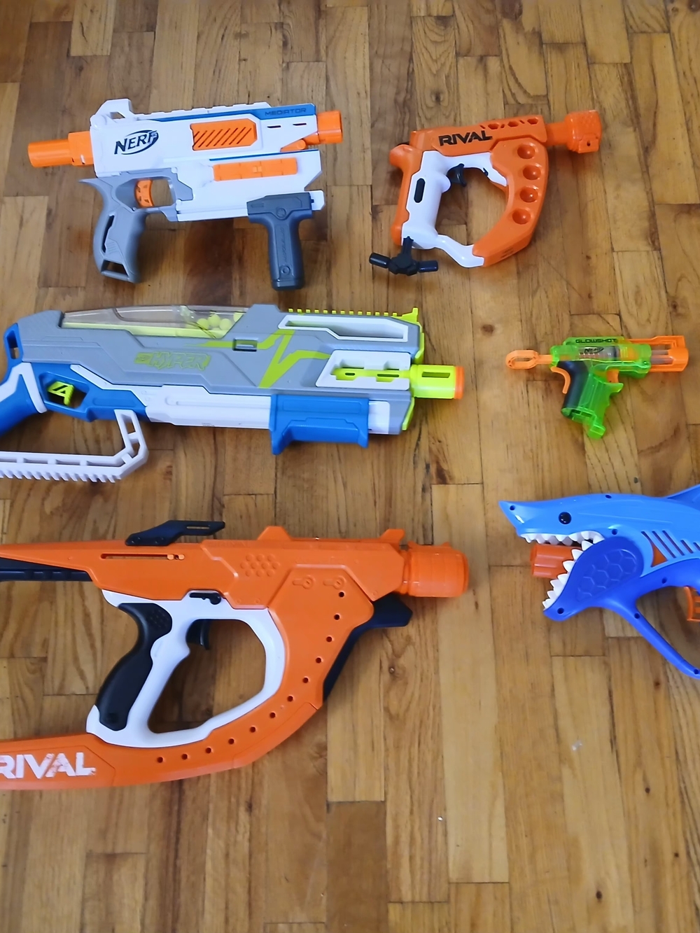 6 NERF & Rival Kids Blaster Set - Orange, White, Blue, Green